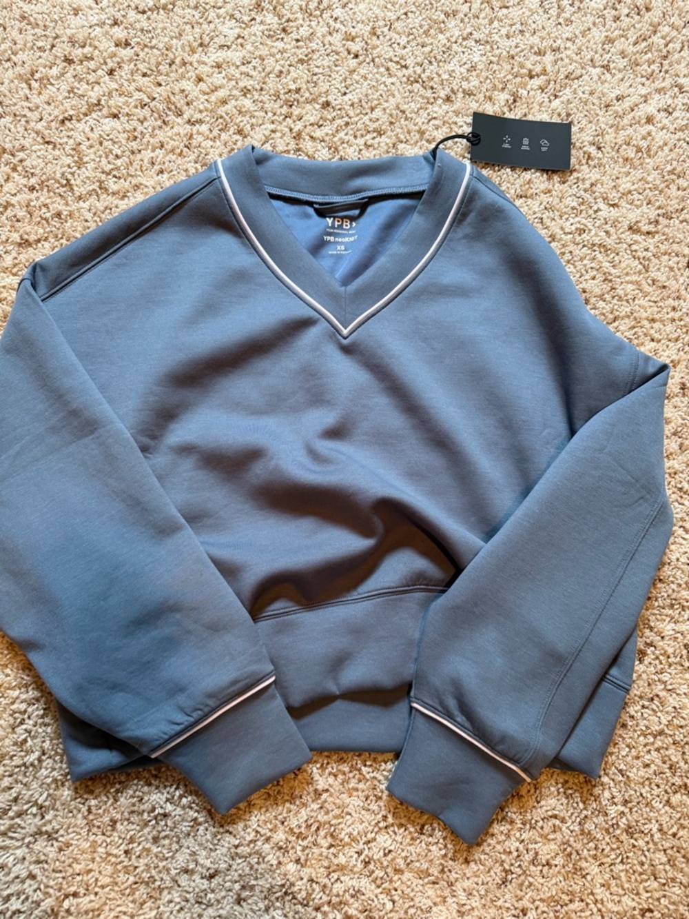 NWT Abercrombie & Fitch YPB Slate Blue V-Neck Pullover with White Piping
